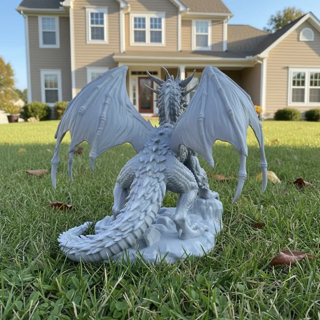Estatueta Dragão Alado sobre Rocha Impressão 3D