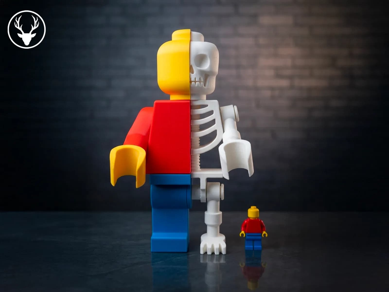 Estatueta Boneco de Blocos Metade Esqueleto Impressão 3D