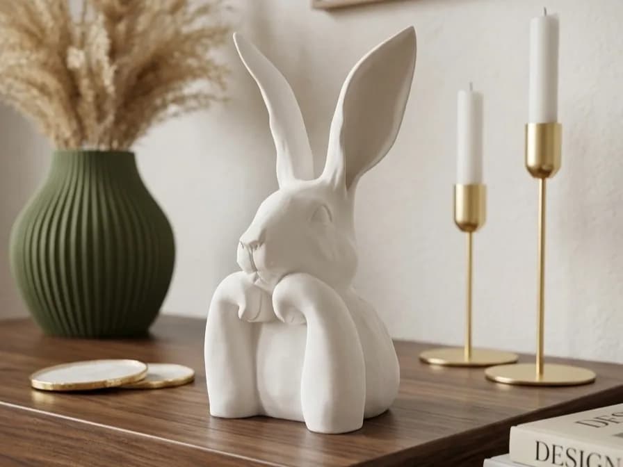 Escultura Coelho Pensativo de Páscoa Impressão 3D