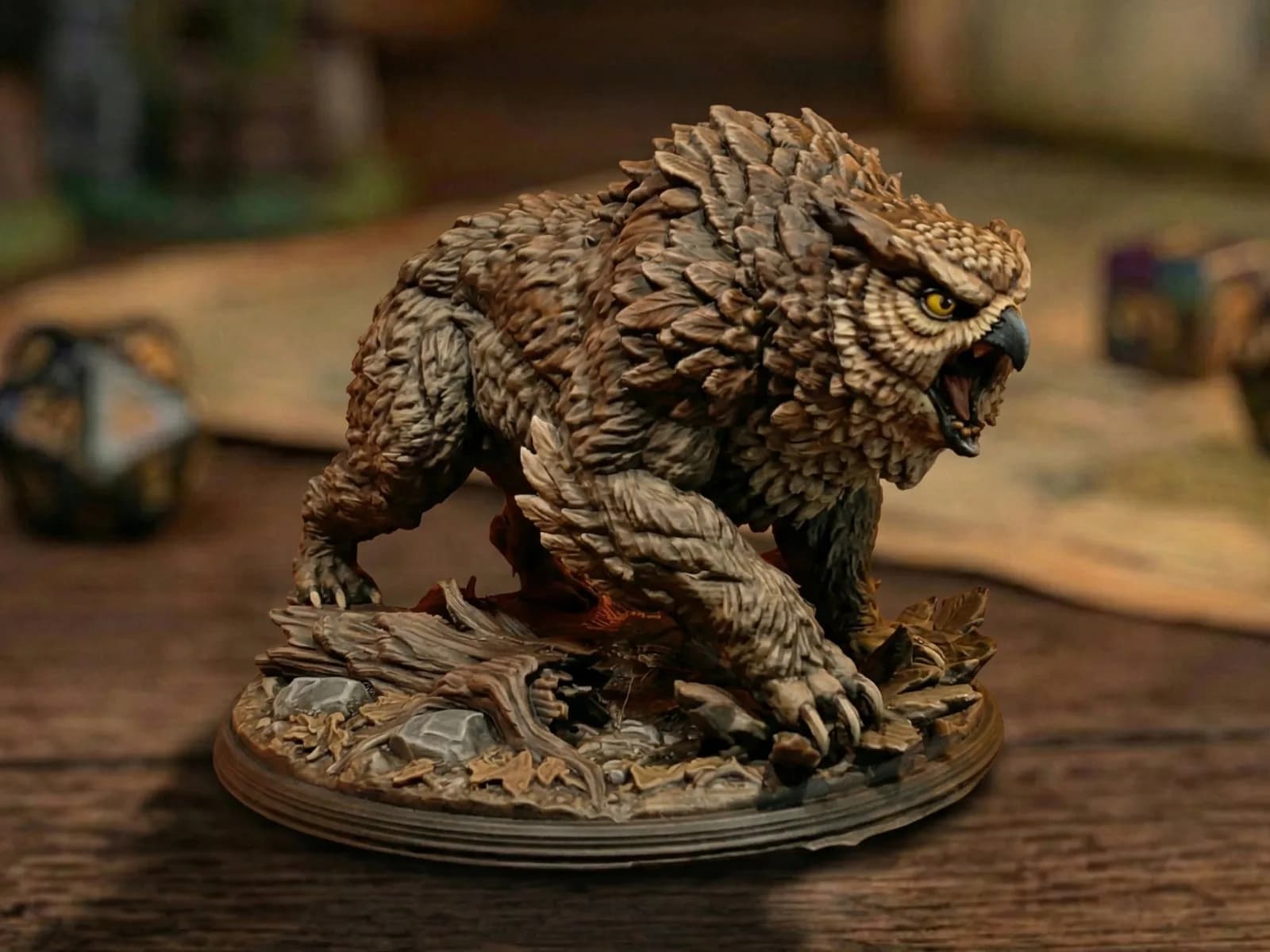 Miniatura Urso-Coruja Guardião RPG Impressão 3D