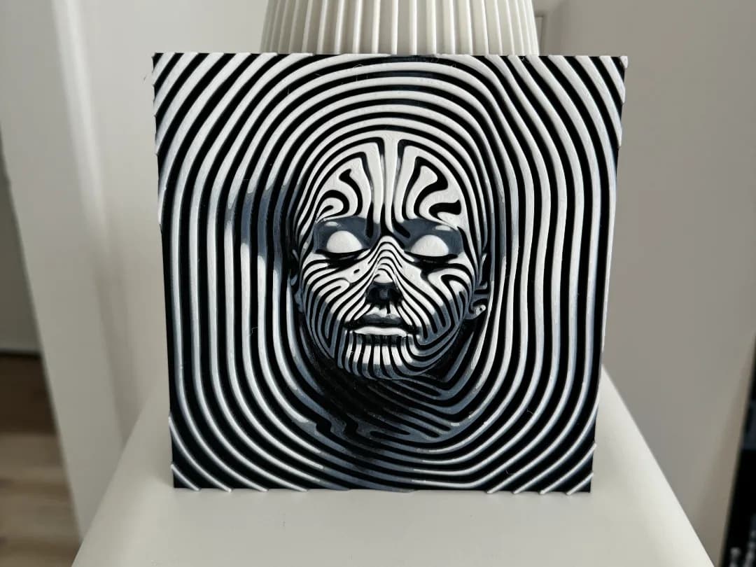 Quadro Rosto Hipnótico Arte Ótica em Relevo Impressão 3D