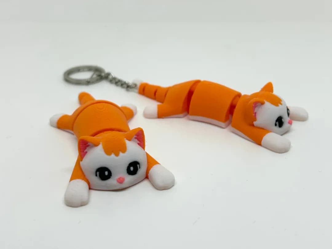Chaveiro Flexível Gato Laranja 10 cm Impressão 3D