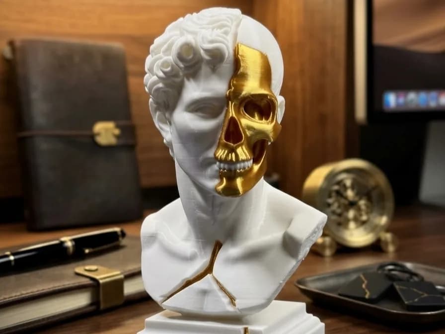 Busto César Meia Caveira Dourada Impressão 3D