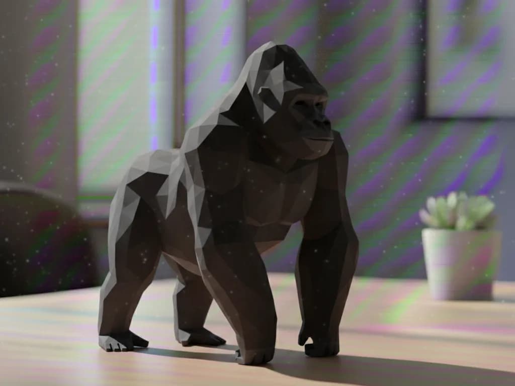 Estatueta Gorila Low Poly Impressão 3D