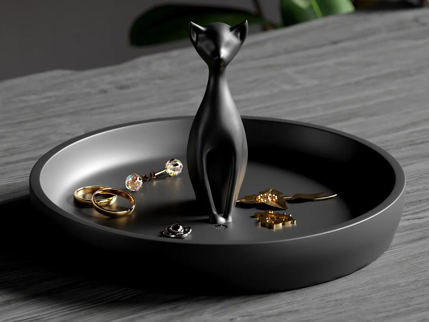 Prato de Joias Gato Preto Impressão 3D