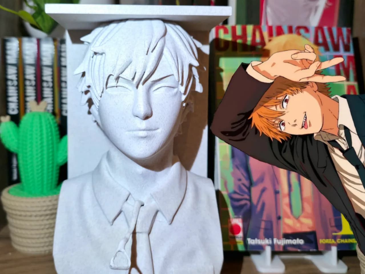 Busto Denji para Estante de Mangás Impressão 3D
