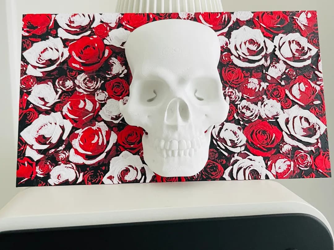 Quadro Caveira com Rosas Impressão 3D
