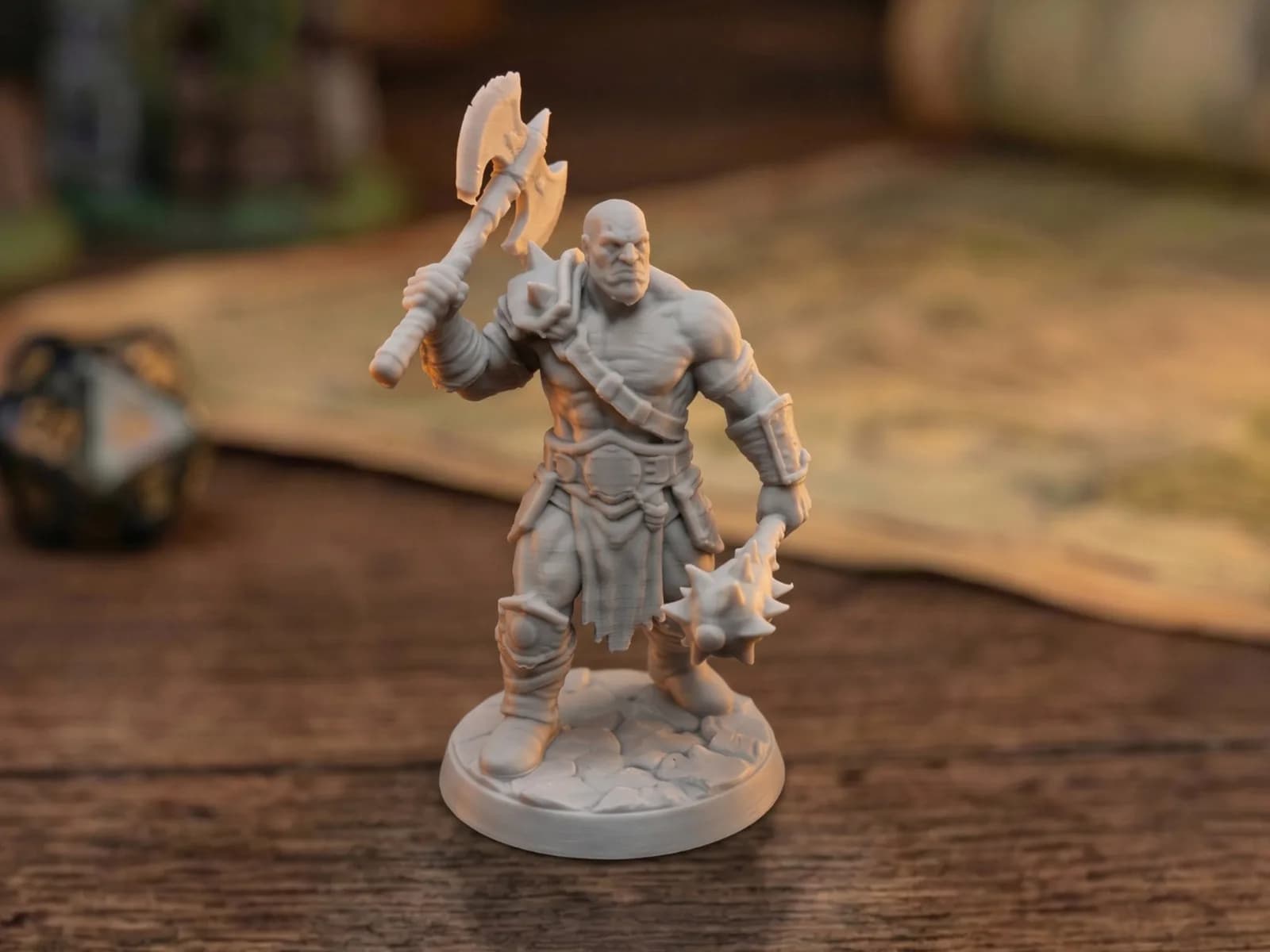 Miniatura Chefe Bárbaro com Machado e Maça Impressão 3D