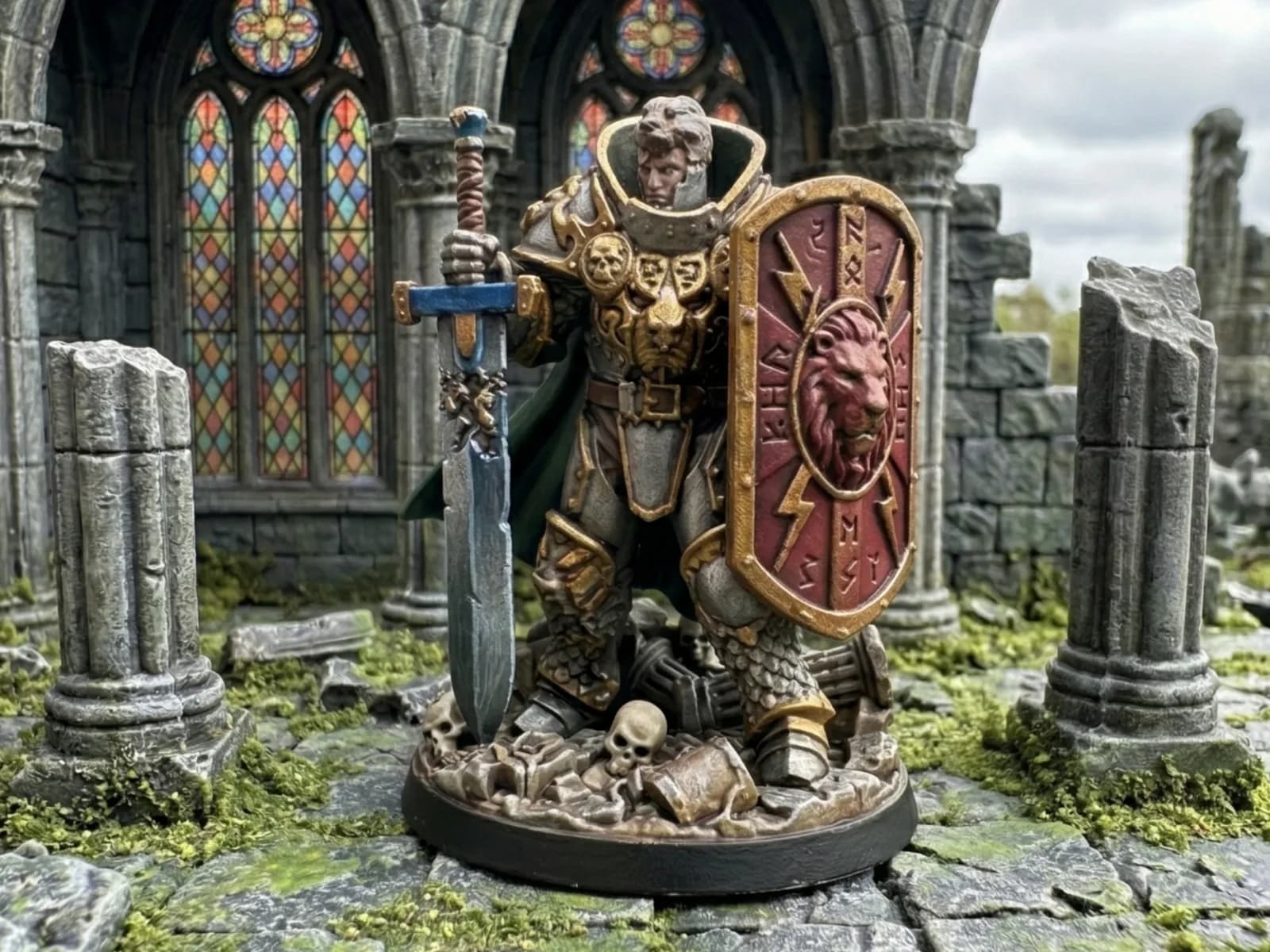 Miniatura Cavaleiro Sentinela Escudo Leão Impressão 3D