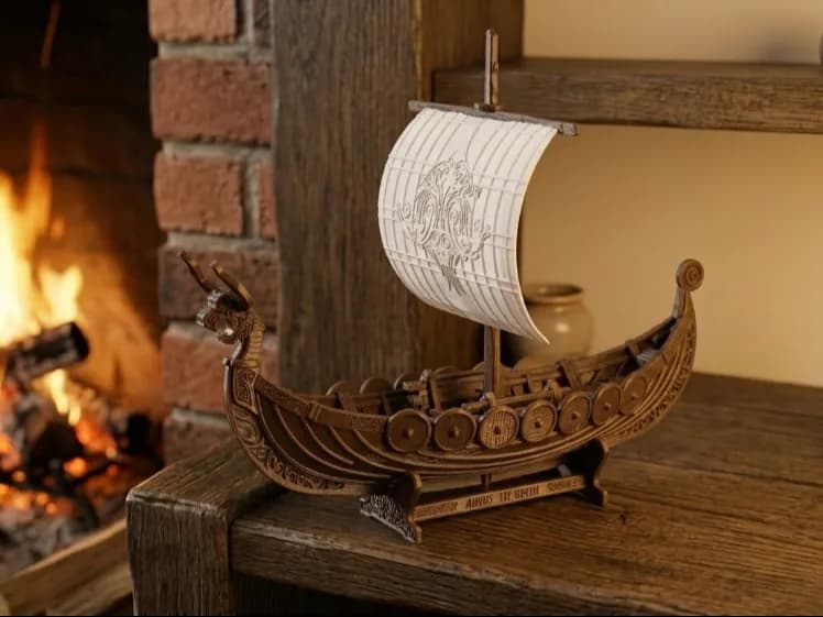 Miniatura Barco Viking Drakkar com Escudos Impressão 3D