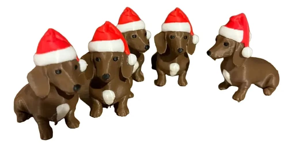 5 Miniaturas Dachshund Natalinas 3d Com Gorro De Papai Noel