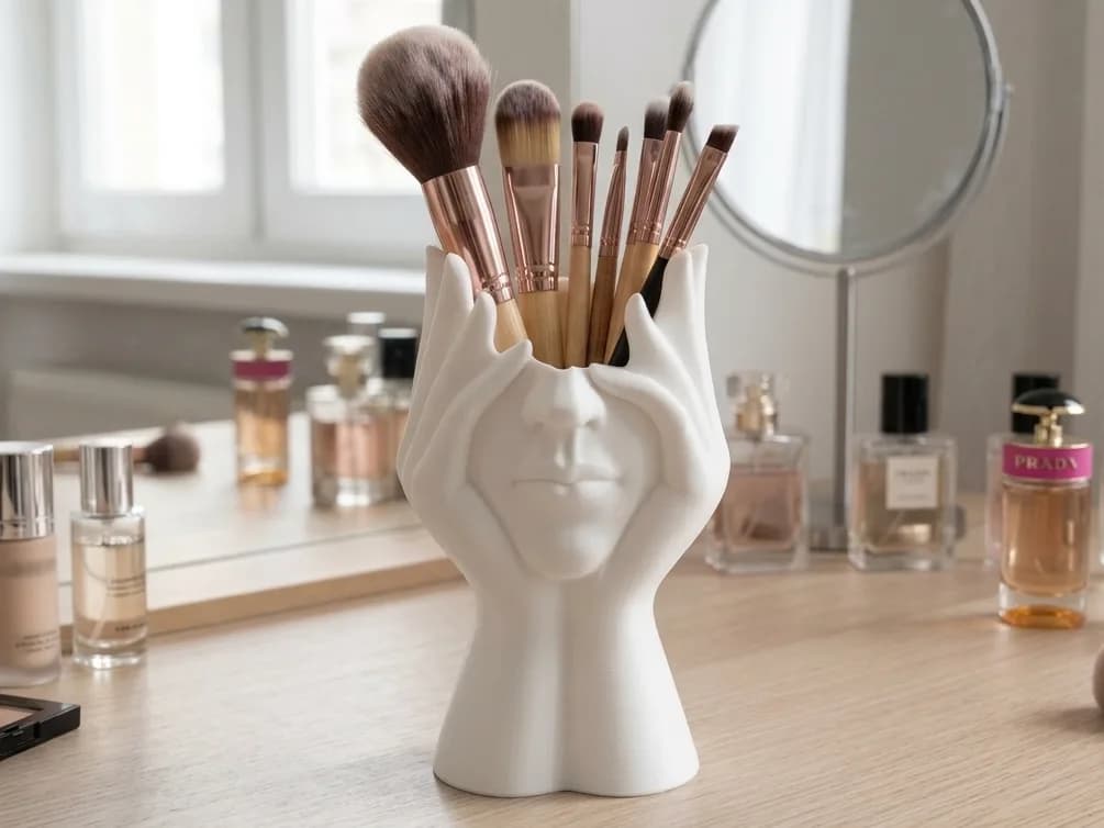 Organizador de Pincéis Rosto Minimalista Impressão 3D