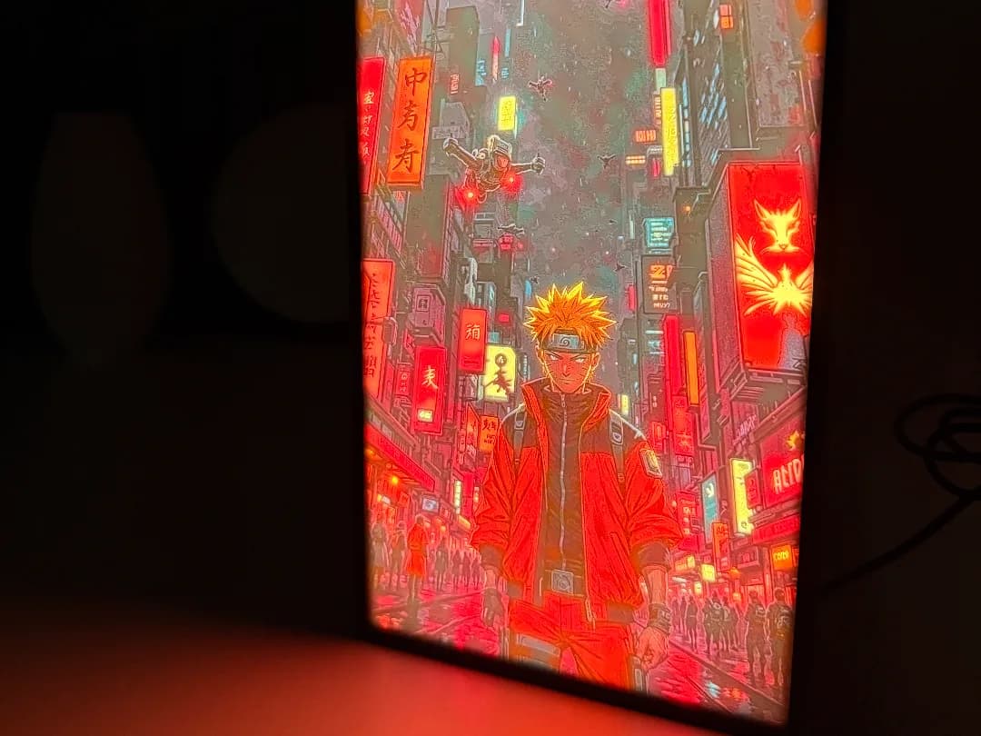 Luminária Litofania Ninja Cidade Neon Impressão 3D
