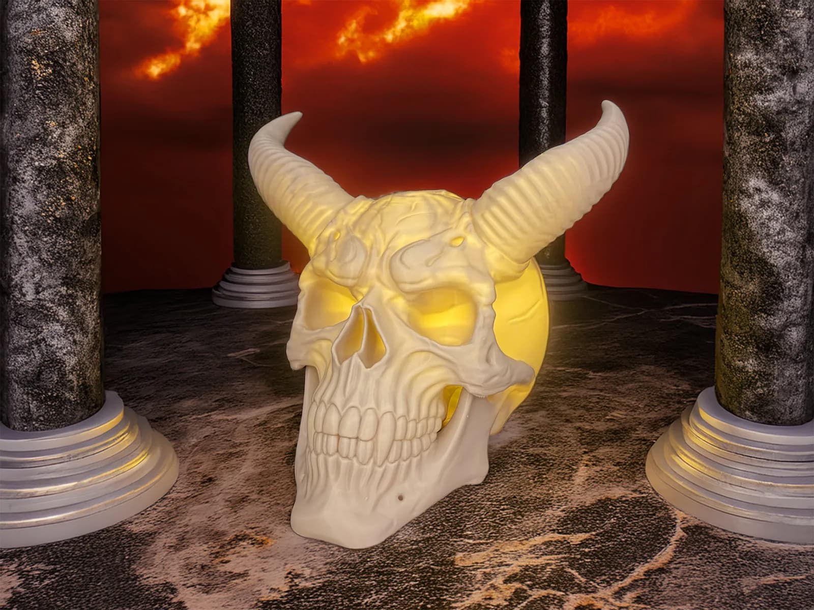 Luminária Caveira Demoníaca com Chifres Impressão 3D