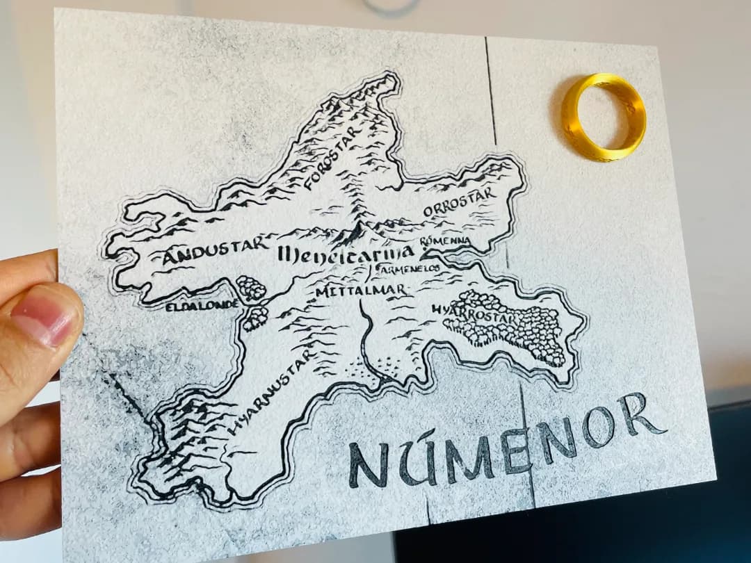 Quadro Mapa Ilha de Númenor Impressão 3D