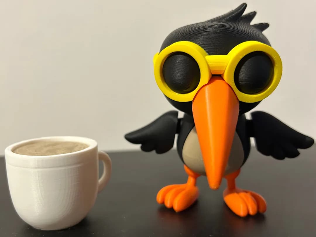 Boneco Articulado Pássaro de Óculos Meme Impressão 3D