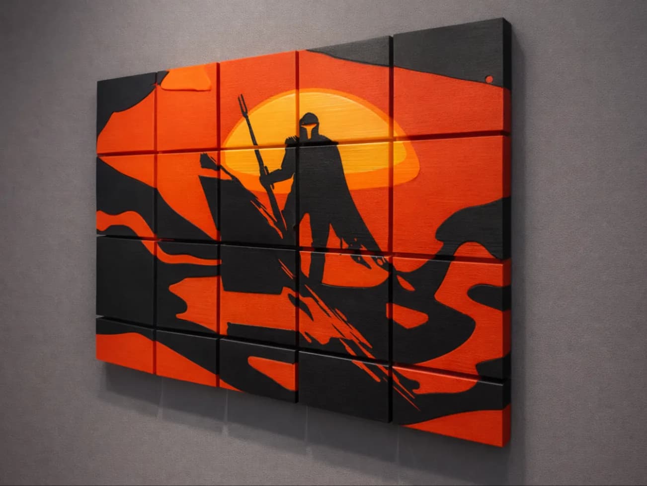 Painel Mural Guerreiro no Pôr do Sol Impressão 3D