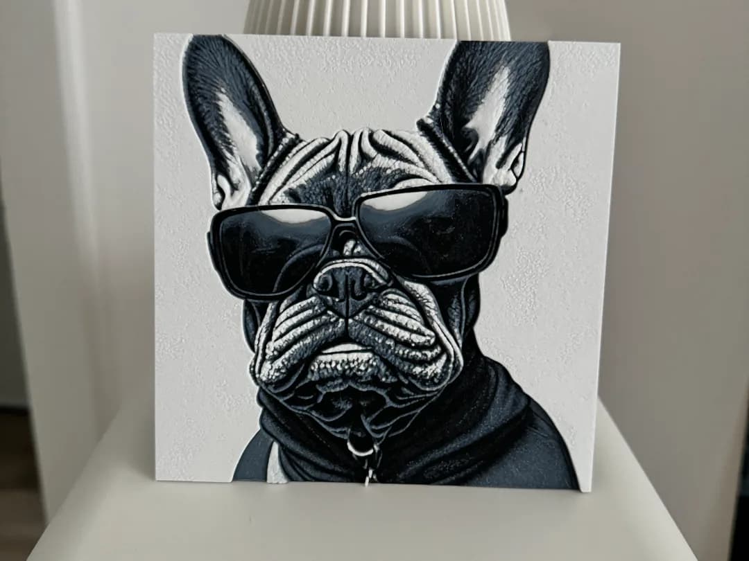 Quadro Buldogue Francês de Óculos Impressão 3D