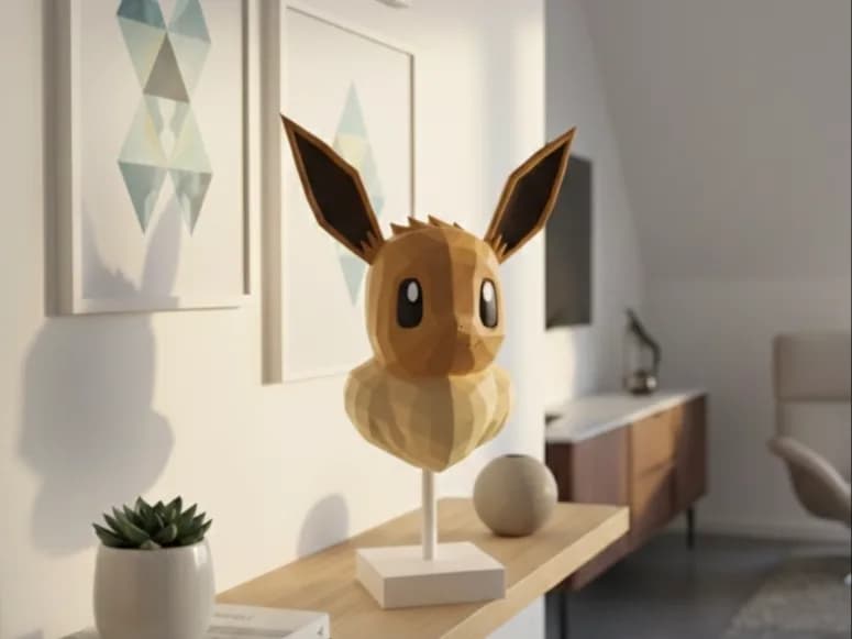Busto Eevee Low Poly com Suporte Impressão 3D