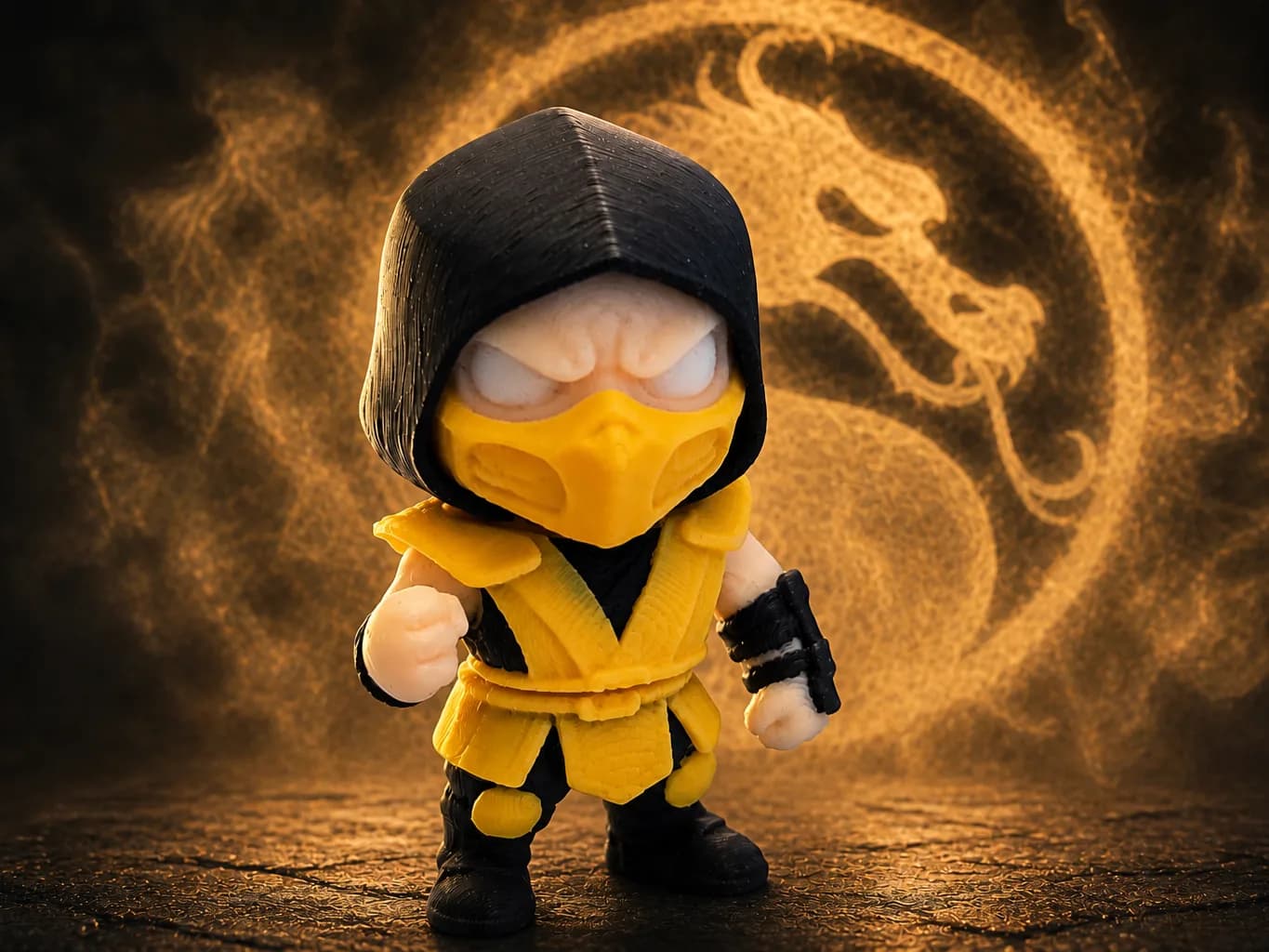 Estatueta Scorpion Ninja Amarelo Articulado Impressão 3D
