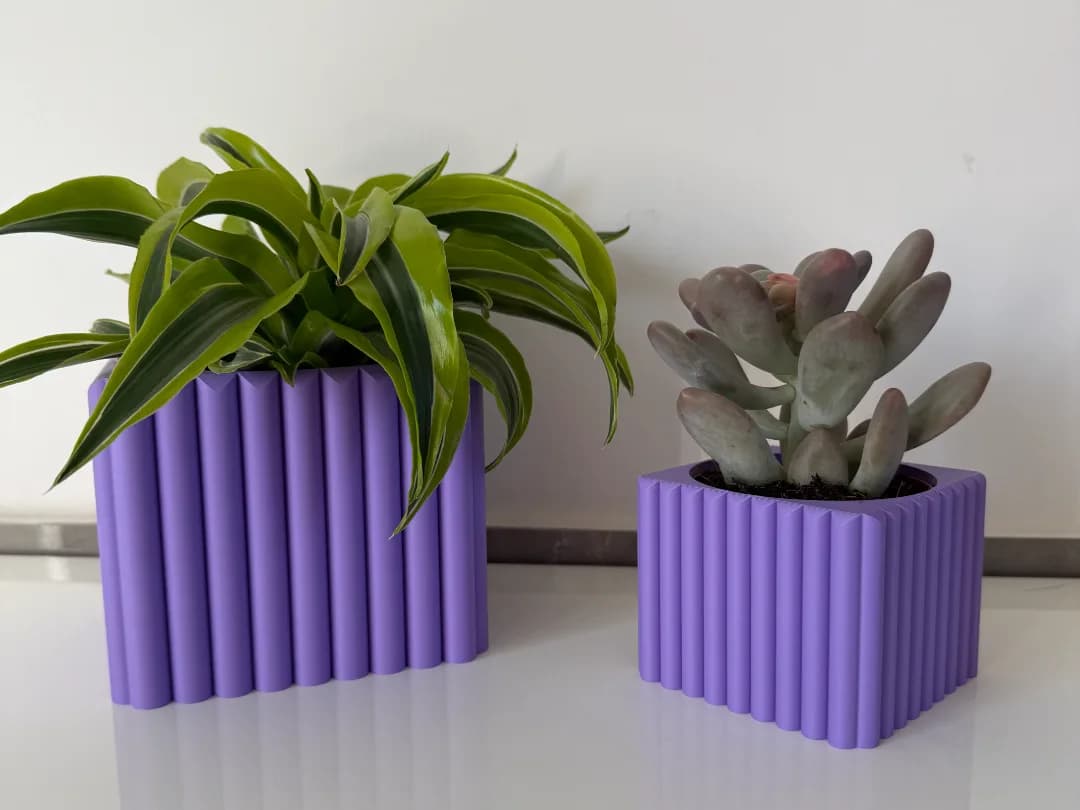 Vaso Quadrado Canelado 12 cm Impressão 3D