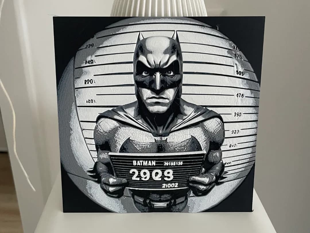 Quadro Morcego Justiceiro Fichado em Relevo Impressão 3D