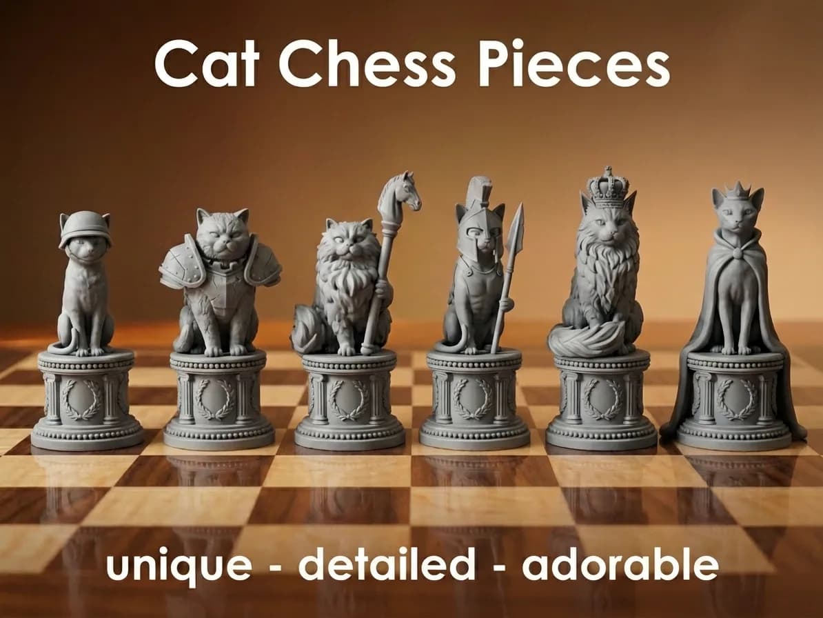 Miniatura Jogo de Xadrez Gatos 6,5 cm Impressão 3D
