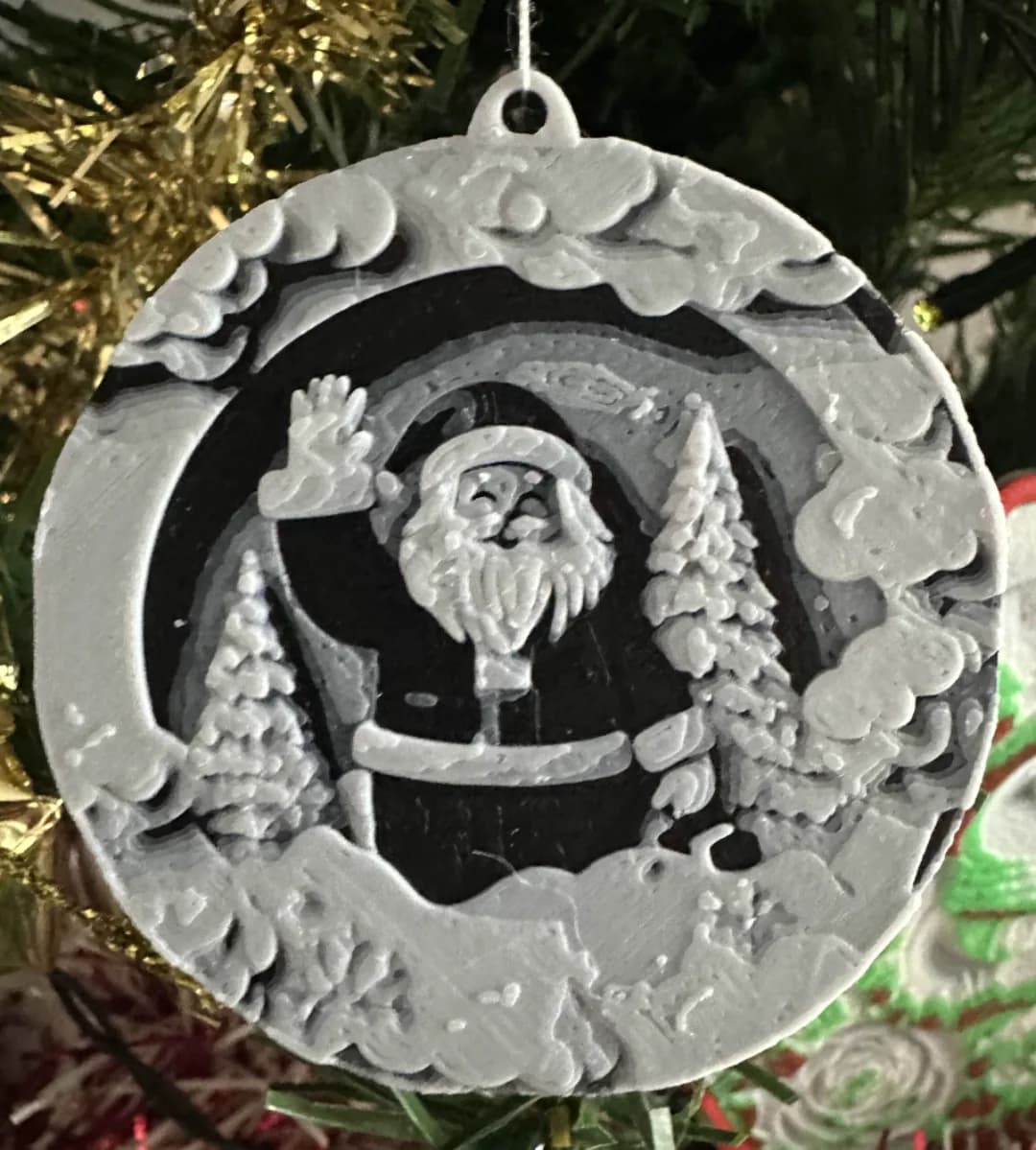 Enfeite de Natal Papai Noel em Relevo Impressão 3D
