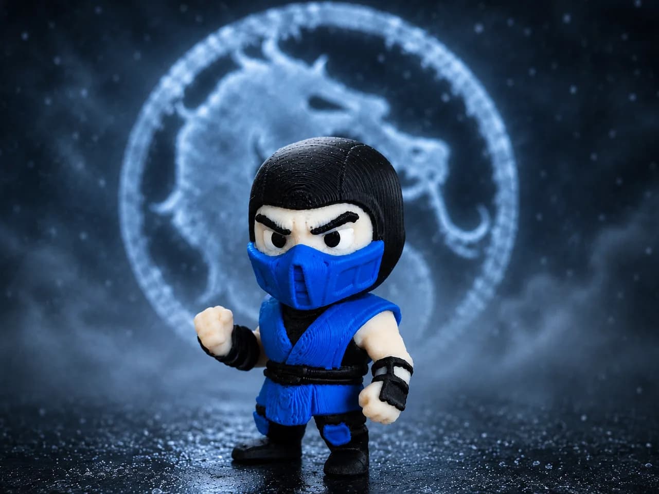 Estatueta Sub Zero Ninja Azul Articulado Impressão 3D