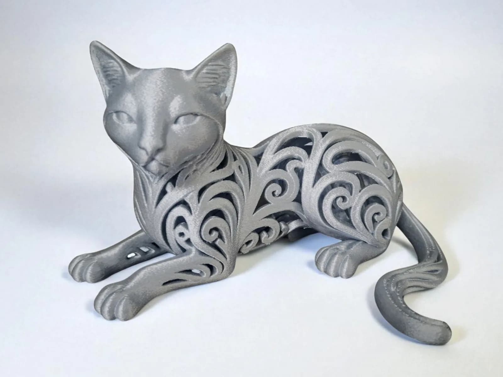 Estatueta Gato Deitado Vazado Impressão 3D