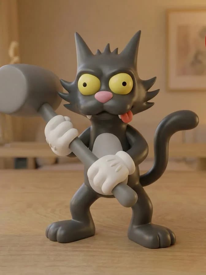 Boneco Gato Cinza com Marreta 18 cm
