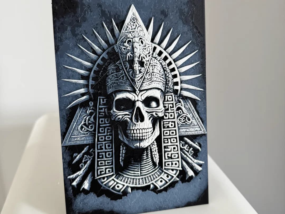 Quadro Caveira Guerreira Asteca em Relevo Impressão 3D
