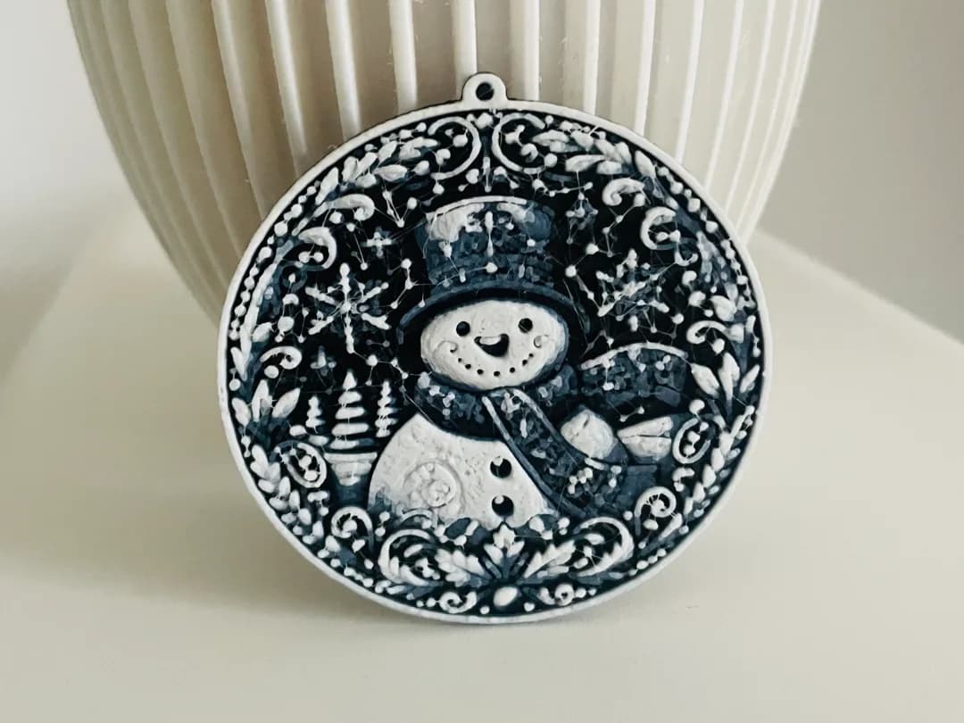 Enfeite Natalino Redondo Boneco de Neve Impressão 3D