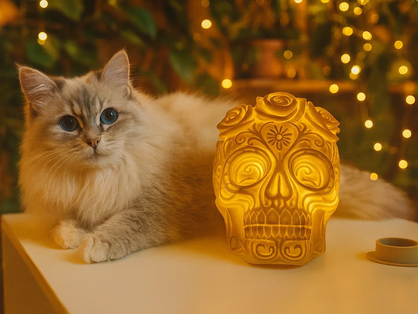 Luminária Caveira Mexicana com Rosas Impressão 3D