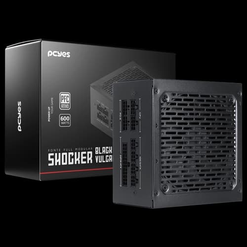 FONTE 600W PCYES SHOCKER FULL MODULAR 600W 80 PLUS WHITE - BLACK VULCAN - FM600WBV