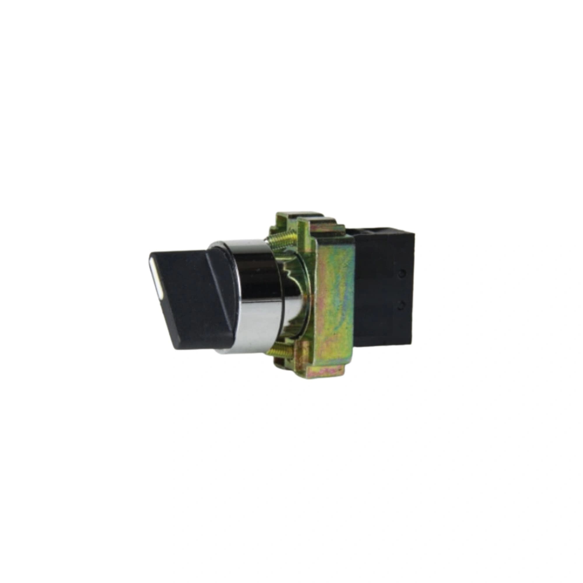Comutador metálico manopla curta 22mm preto 2 posições com retorno esquerda 1NA HB2-BD41