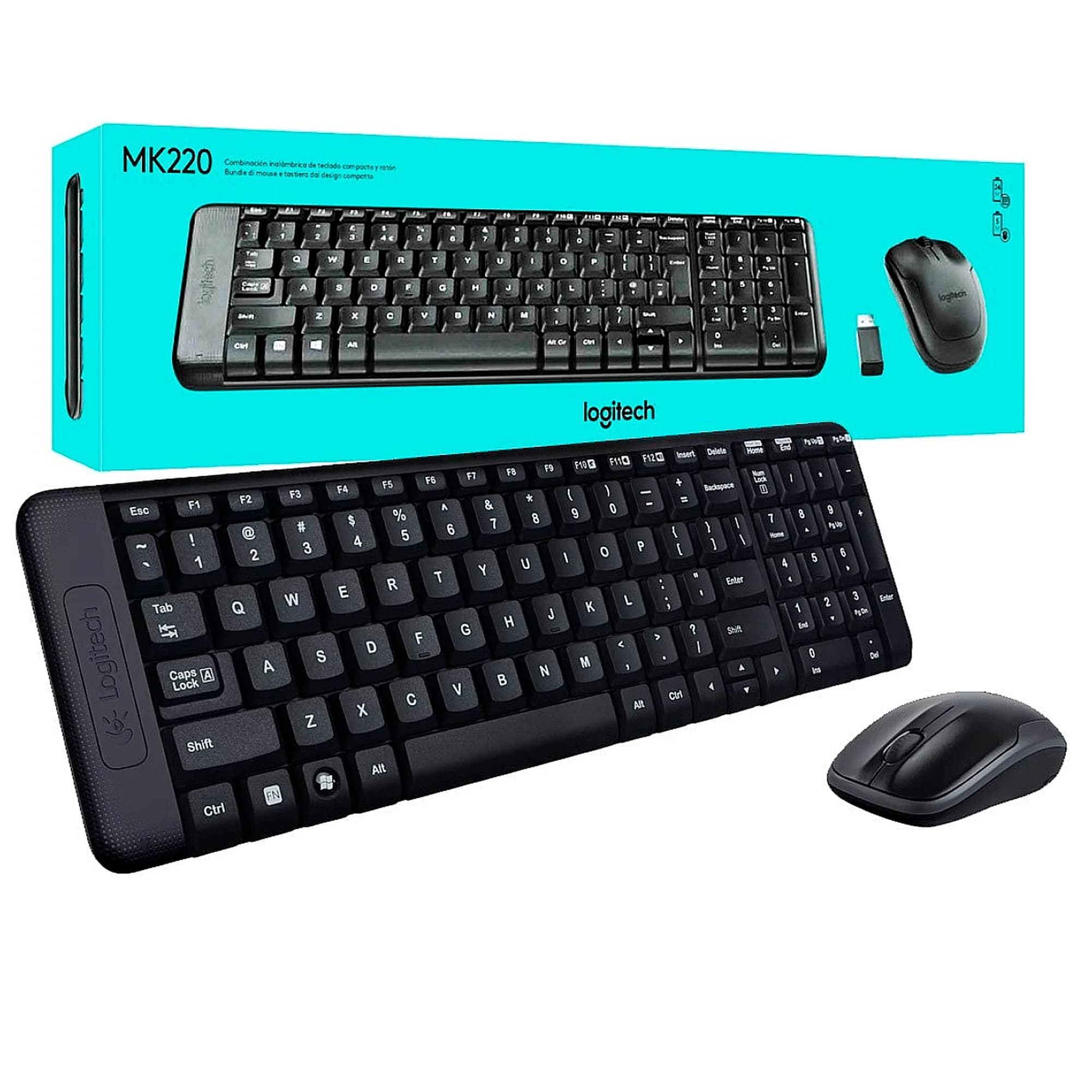 KIT LOGITECH TECLADO E MOUSE SEM FIO MK220 - LAYOUT INTERNACIONAL