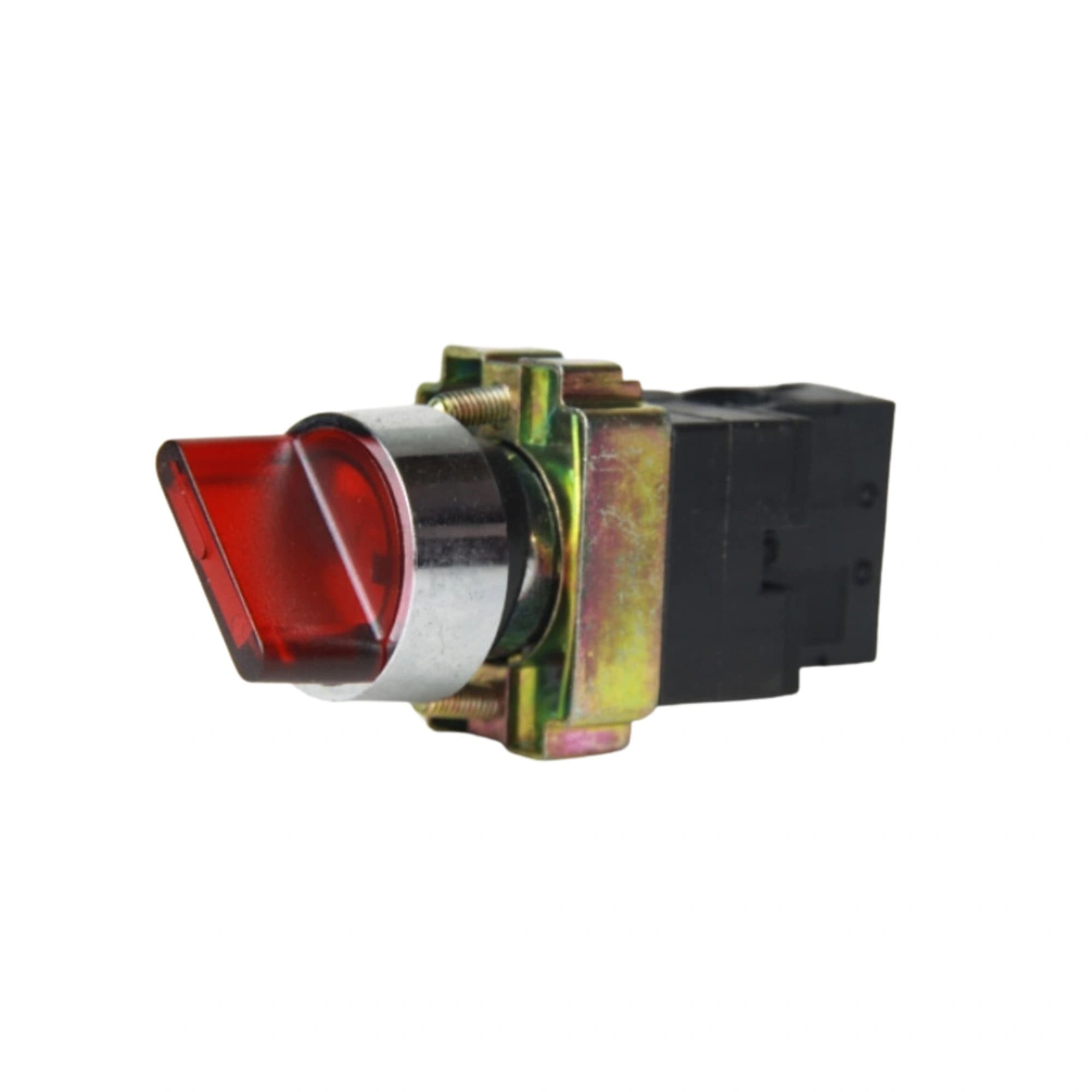 Comutador metálico manopla curta iluminado vermelho 22mm 2 posições fixas 1NA+1NF HB2-BK2465