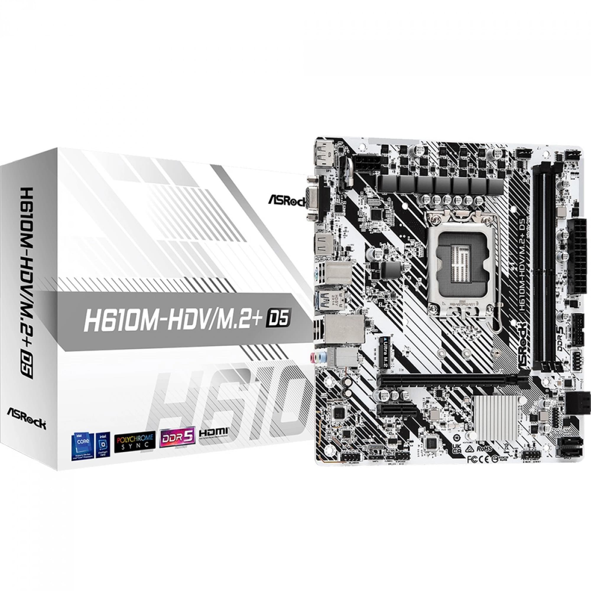 PLACA MAE AROCK H610M-HDV/M.2+ D5, CHIPSET H610, INTEL LGA 1700, MATX, DDR5