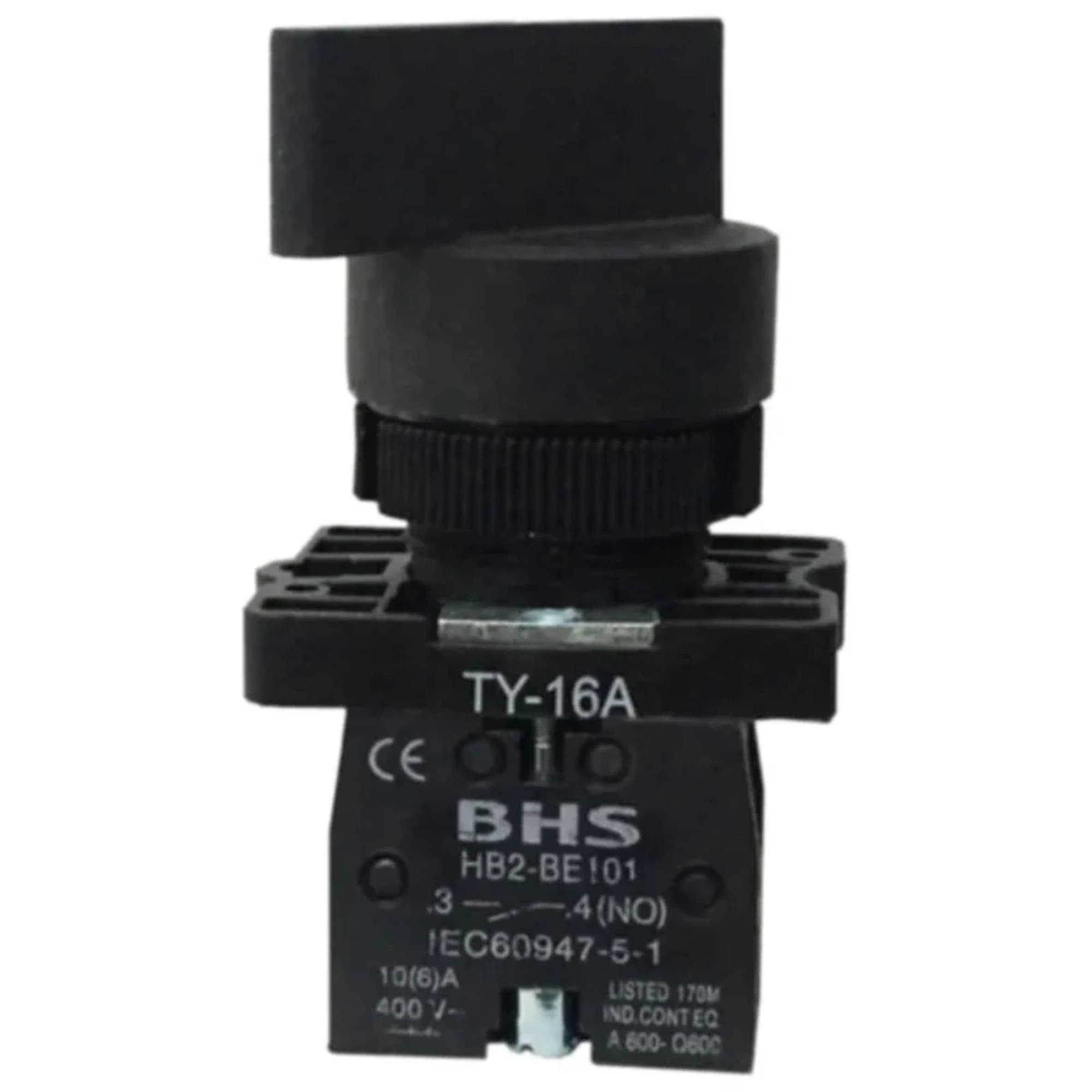 Comutador plástico manopla longa 22mm preto 2 posições fixas 1NA HB2-EJ21