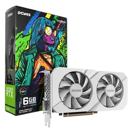 PLACA DE VIDEO GEFORCE RTX 3050 6GB PCYES WHITE GDDR6, 96-BITS, PROJETO EDGE PVRTX30506WTPE