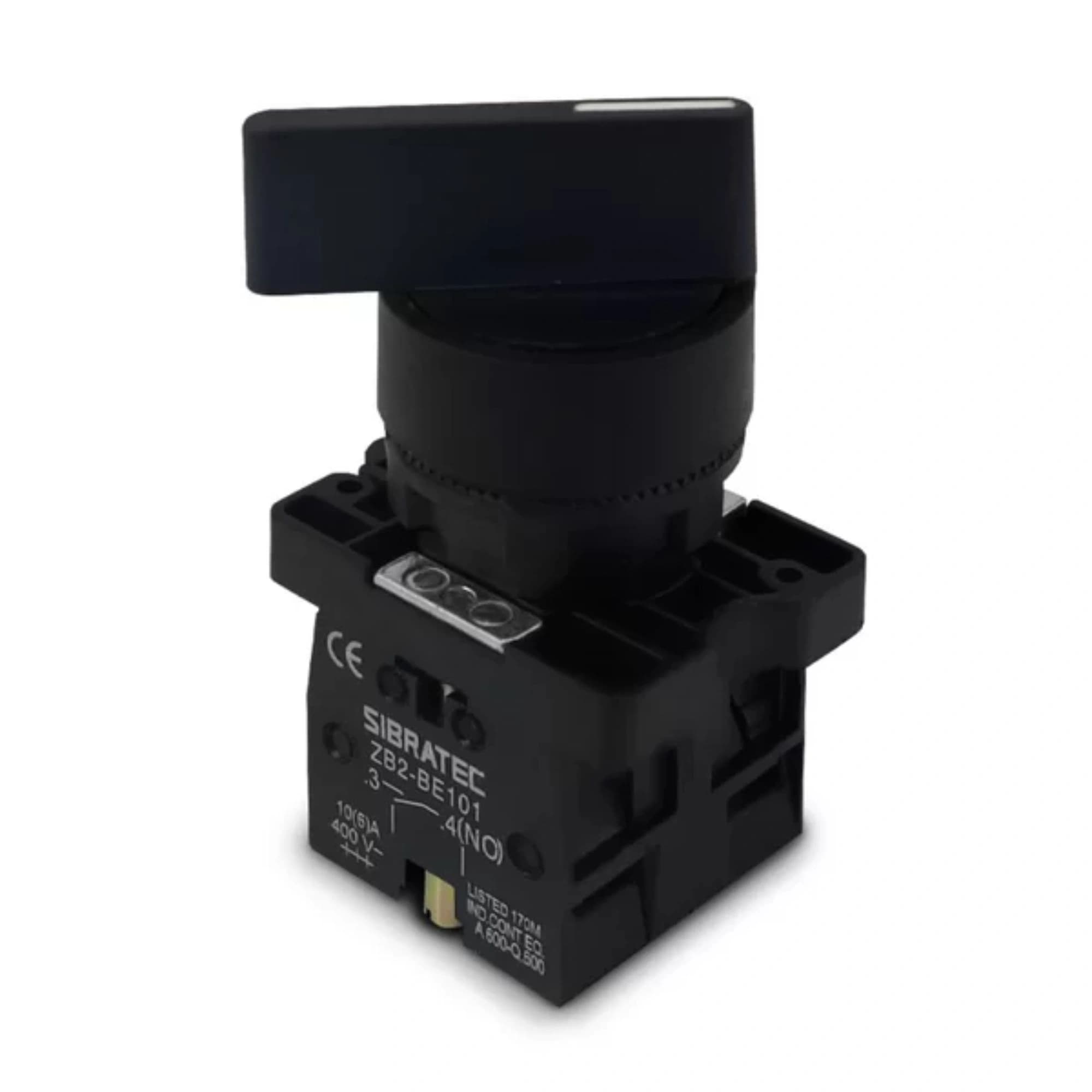 Comutador plástico manopla longa 22mm preto 3 posições fixas 1NA HB2-EJ33