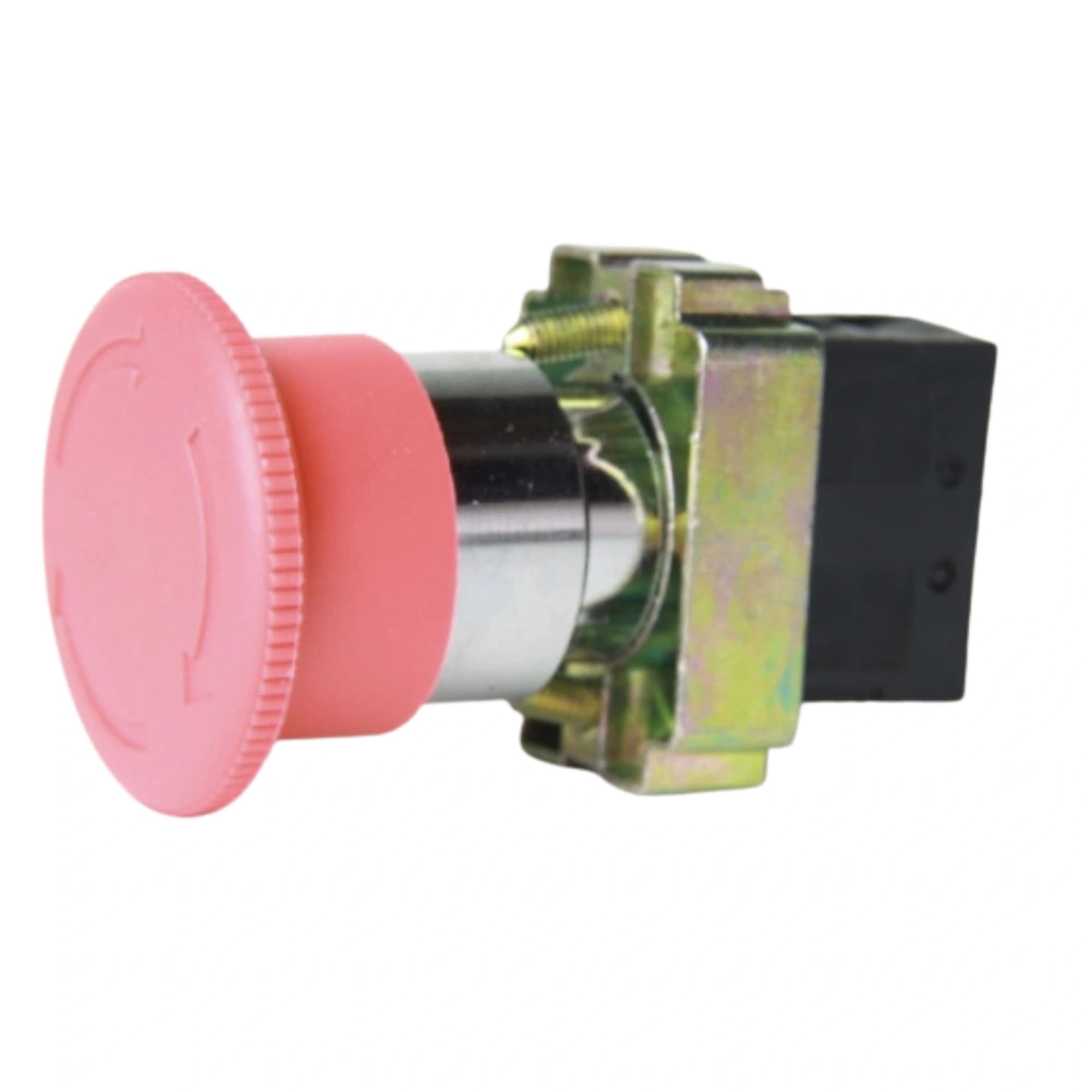 Botão de comando metálico gira/destrava 22mm vermelho 1NF HB2-BS542