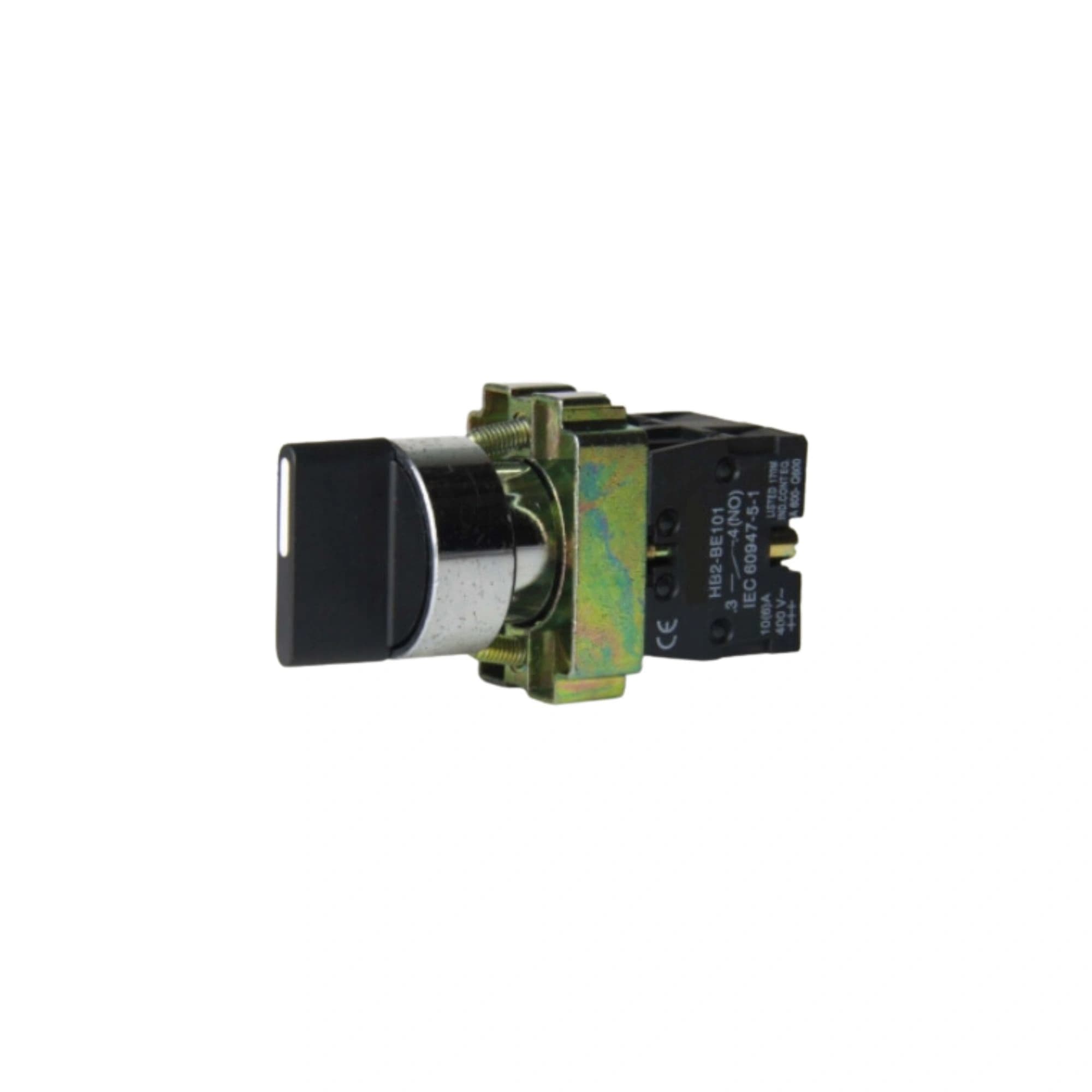 Comutador metálico manopla curta 22mm preto 3 posições com retorno centro 2NA HB2-BD53