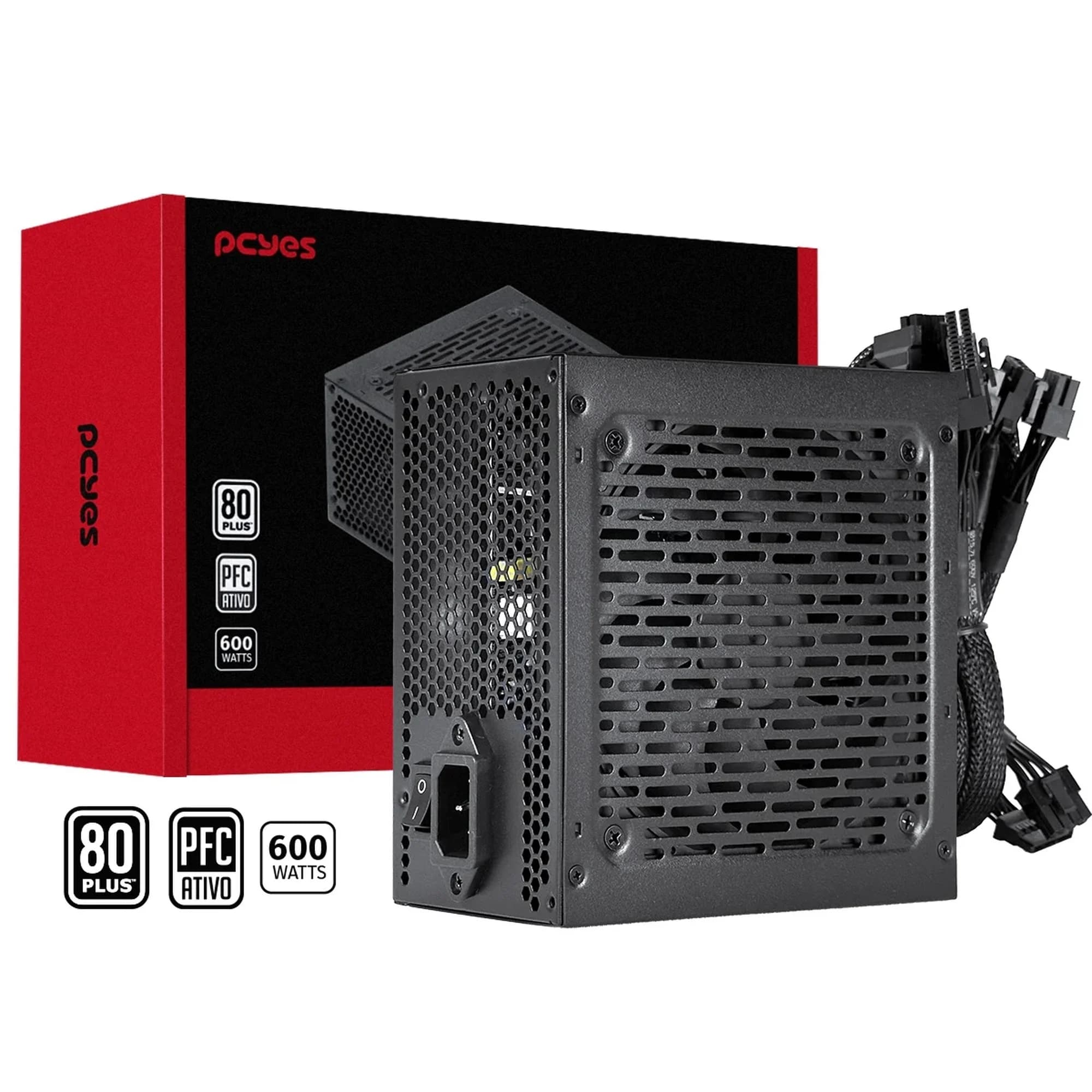 FONTE 600W PCYES SHOCKER 80 PLUS WHITE PF600SHW