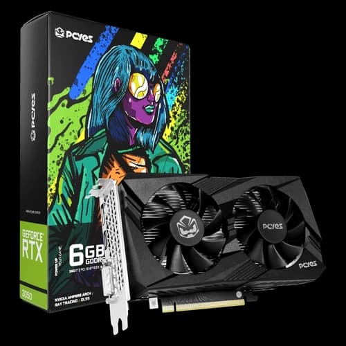 PLACA DE VIDEO GEFORCE RTX 3050 6GB PCYES BLACK GDDR6, 96-BITS, 1X DP / 1X HDMI / 1X DVI - PVPCR30506GB2F