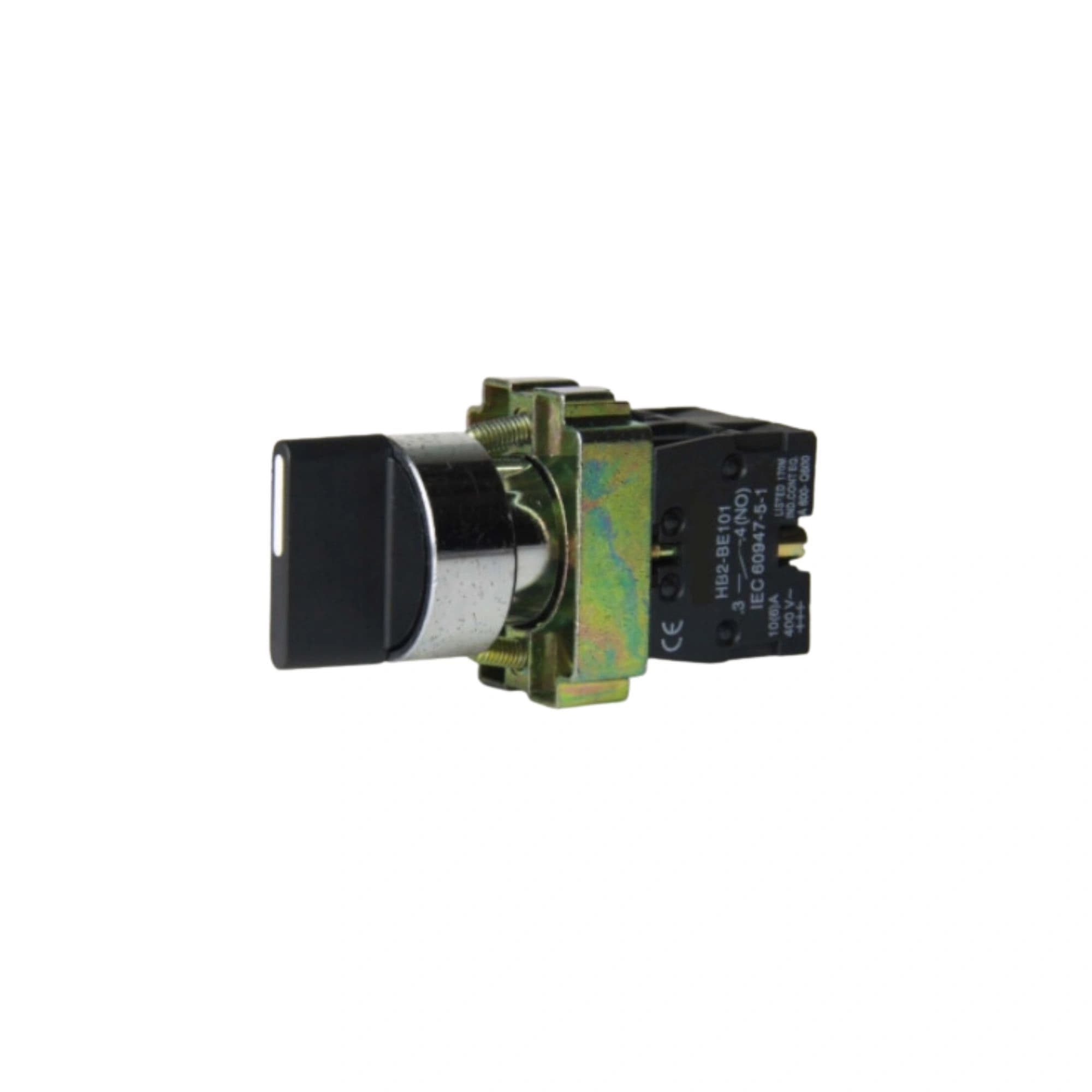Comutador metálico manopla curta 22mm preto 3 posições fixas 2NA HB2-BD33