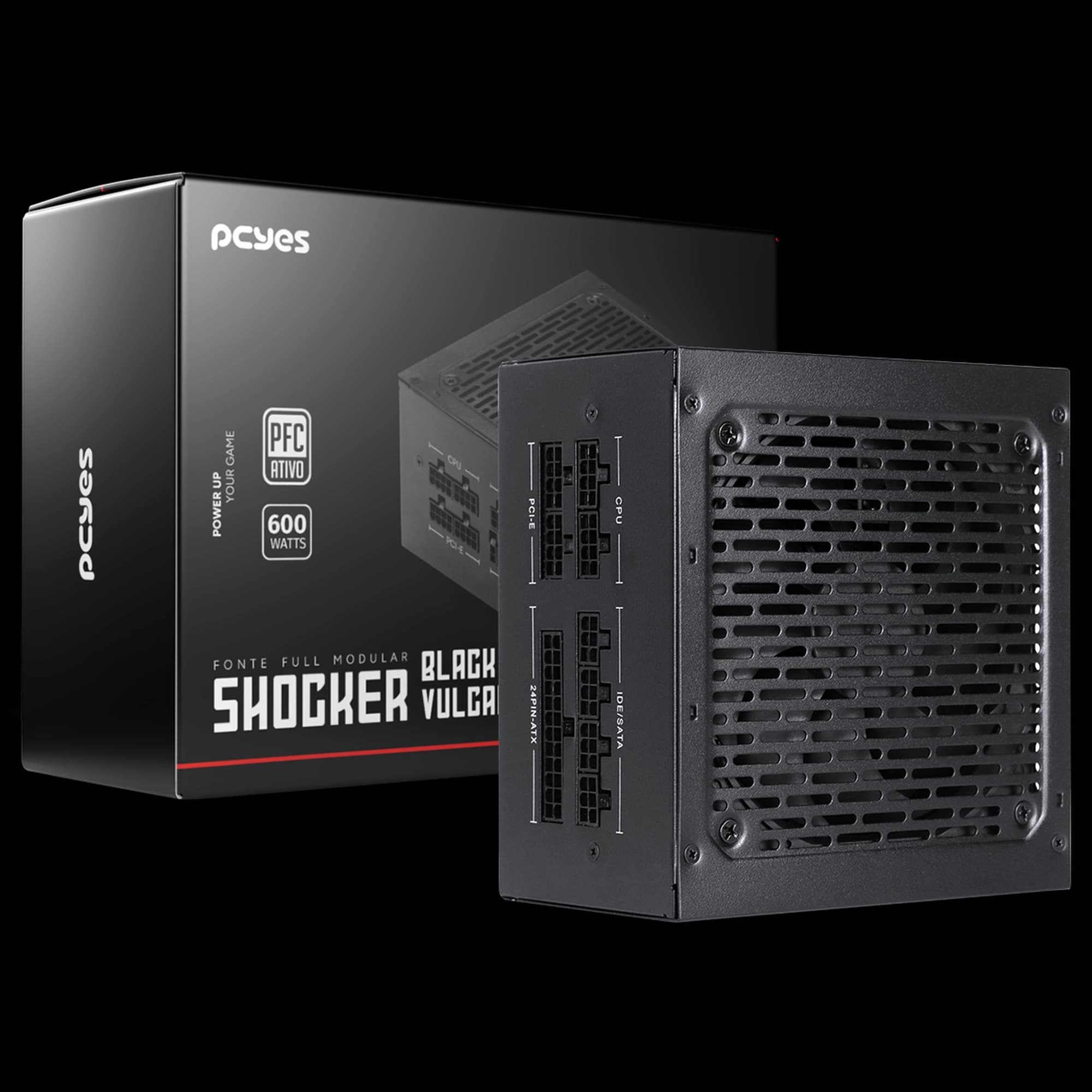 FONTE 600W PCYES SHOCKER FULL MODULAR 600W 80 PLUS WHITE - BLACK VULCAN - FM600WBV