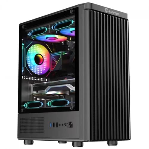 GABINETE GAMER HAYOM GB1727, MID TOWER, LATERAL EM VIDRO, M-ATX, COM 3 FANS, SEM FONTE, PRETO
