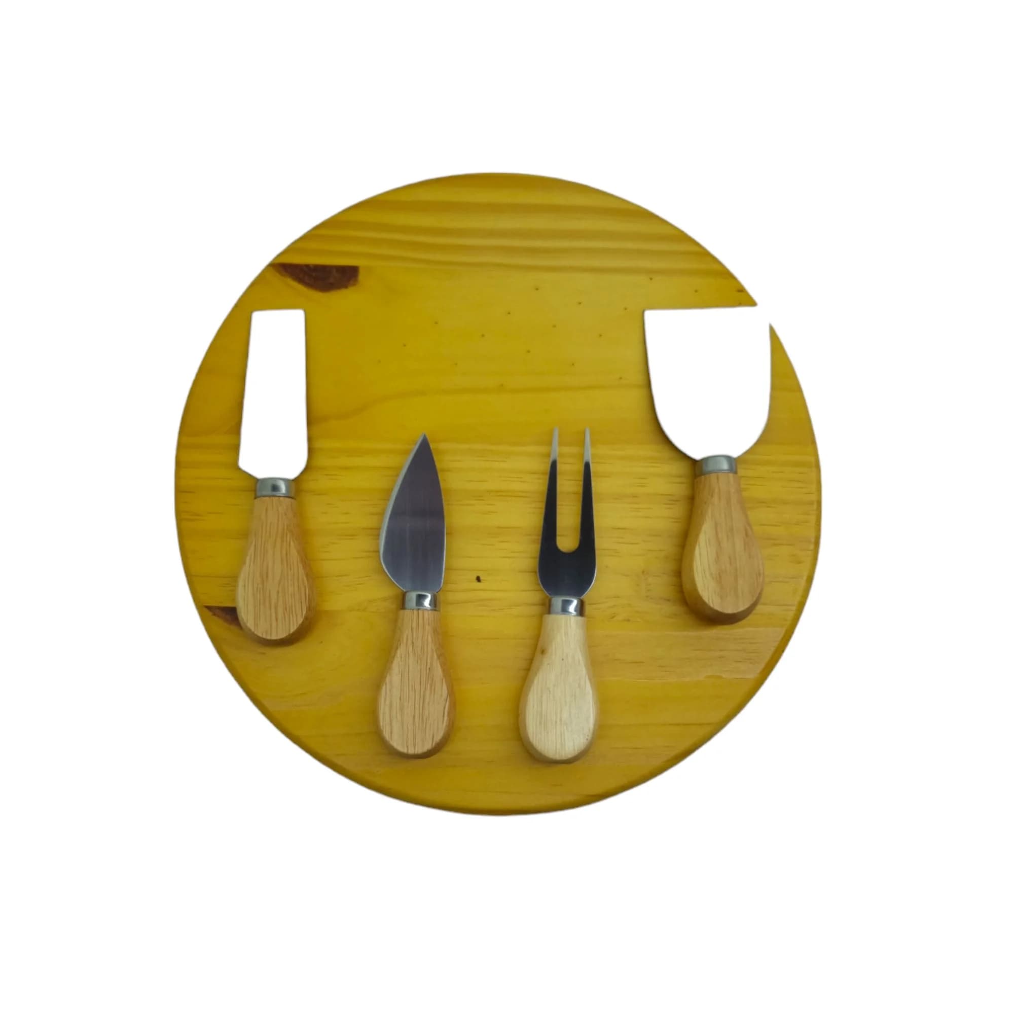 Conjunto P/ Queijos Em Aço Inox C/ 4 Peças E Suporte Madeira